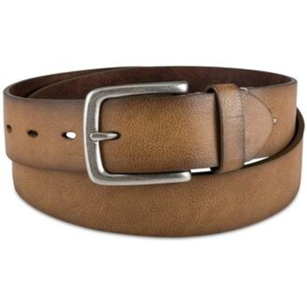 SUN STONE Mens Beige Pebbled Embroidered Logo Faux Leather Casual Belt M 34-36
